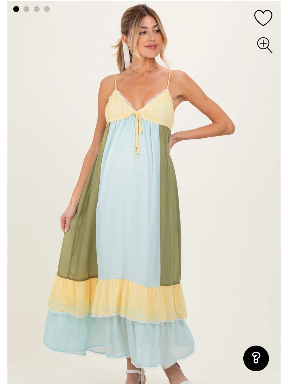 Pinkblush Three-Tone Maxi Slip Dress — Yellow, Light Blue & Olive